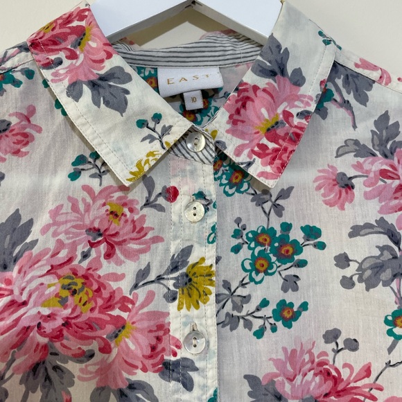 East White Pink Floral Print Shirt 3/4 Sleeve Collared Size 10 100% Cotton - Picture 5 of 10